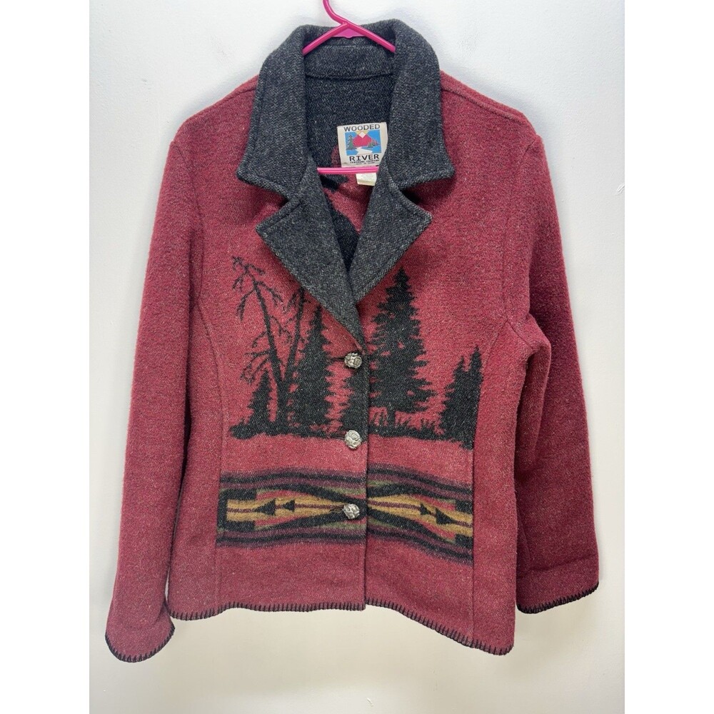 Vintage Wooded River Wool Blend Western Moose Southwestern Crop Cowgirl Jacket M